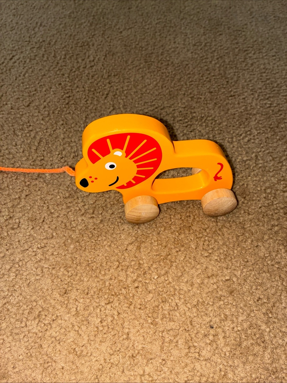 Wooden Orange Pull-Along Lion Toy for Toddlers